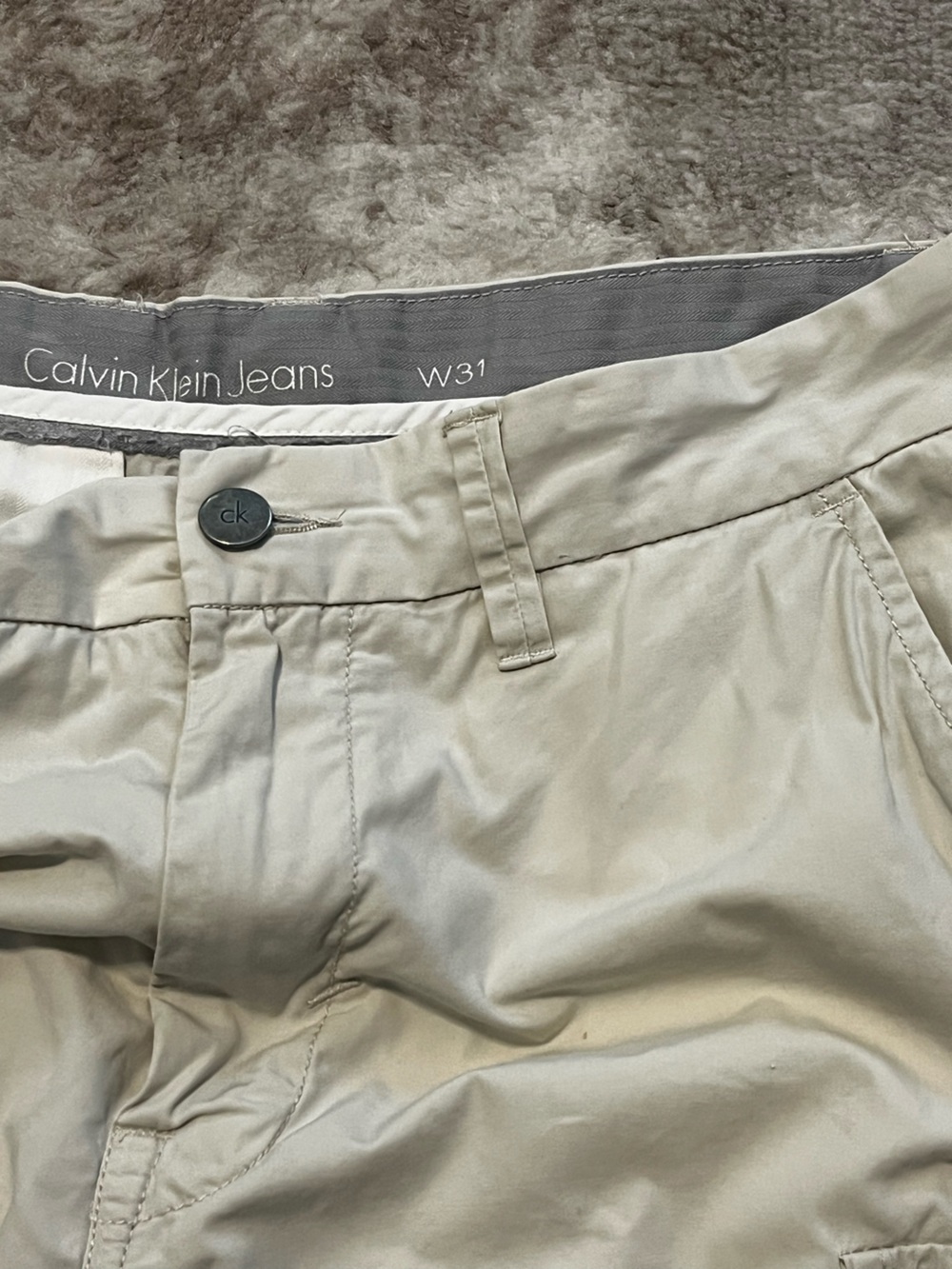 Calvin Klein Jeans Mens Khaki Cargo Shorts Size 31 Multi Pocket Casual Outdoor